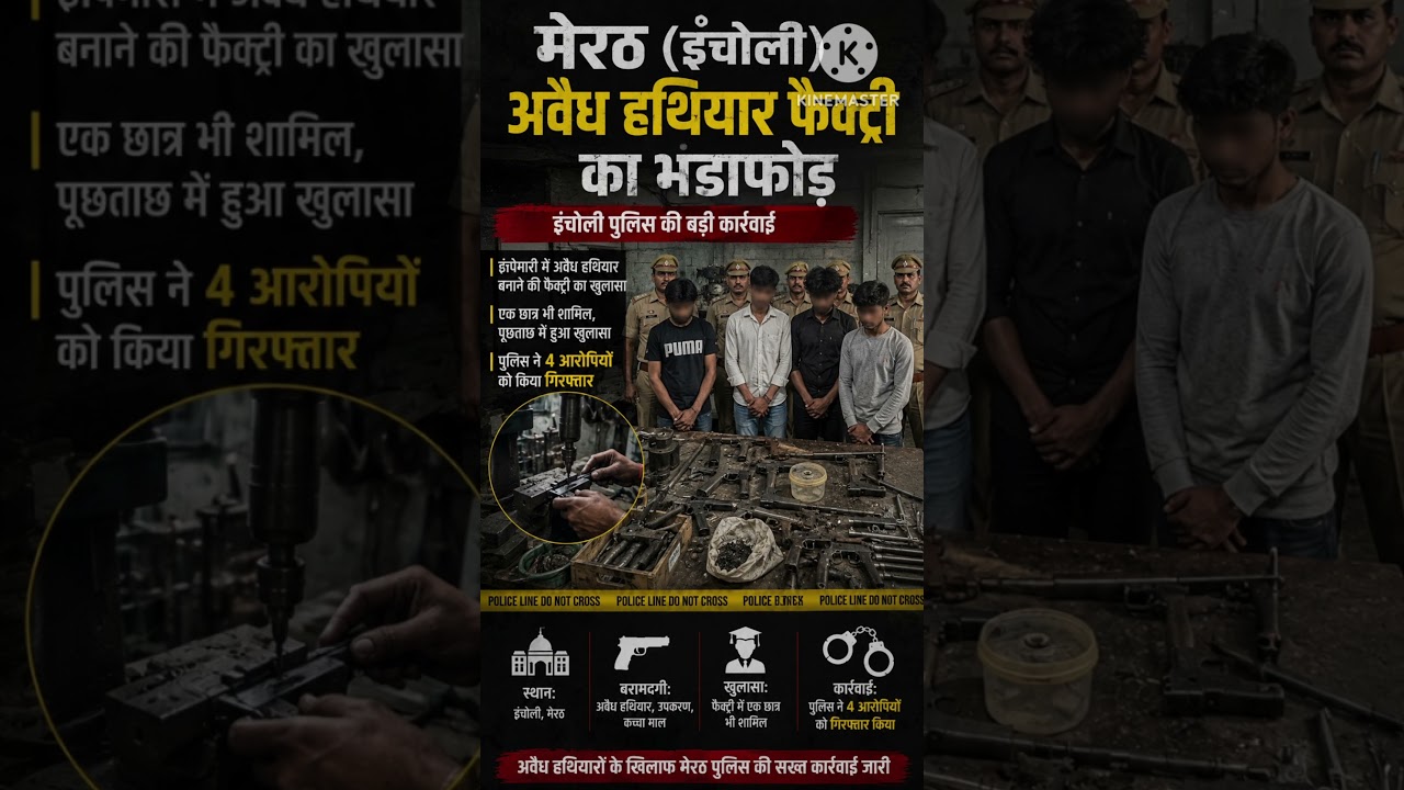 Meerut illegal arm factory busted. Incholi police raid; student involved; police arrest. 4 accused