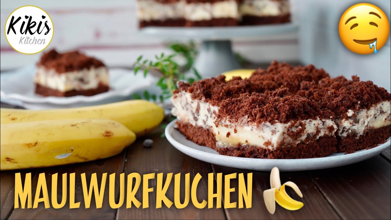 Maulwurfkuchen vom Blech  / Schnell selbst gebacken mit Rührteig und Bananen