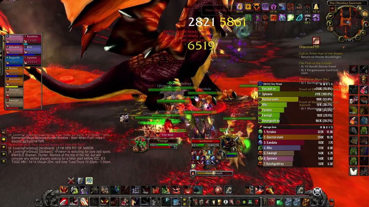 WoW WotLK Classic fury warrior pve Obsidian Sanctum 10-man Sartharion 0 drake kill