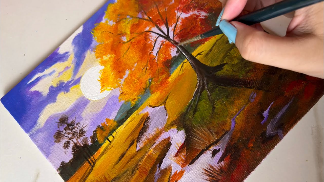 Peaceful Autumn Landscape Painting 🍂 | Relaxing Acrylic Painting #relaxing 