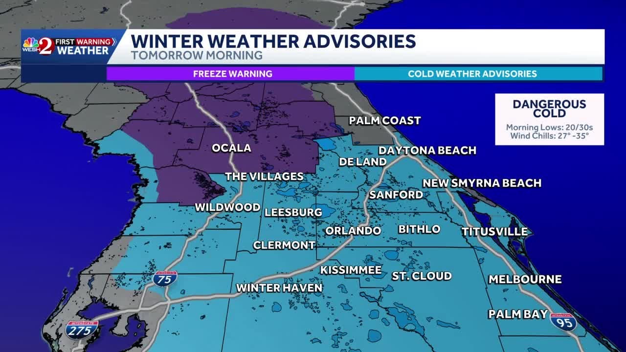 Wind chills in the 20s on Friday in Central Florida