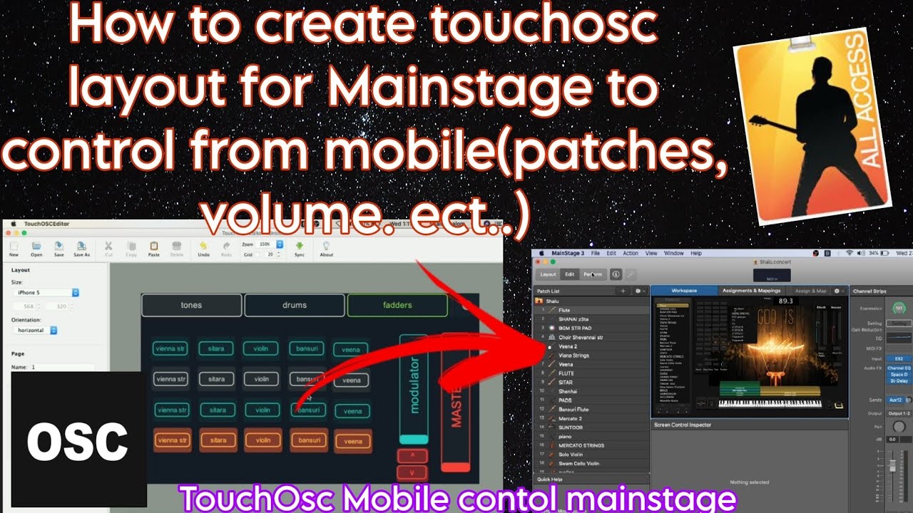 how to create layout in touchosc editor to change patches in mainstage from mobile/volume control..