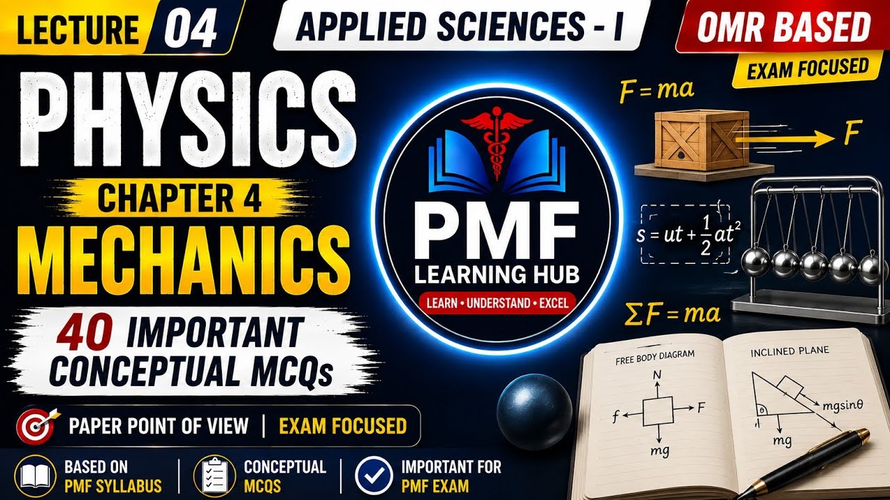 Physics Chapter 4 MCQs | Mechanics | 40 Important Conceptual MCQs | Applied Sciences-I | PMF