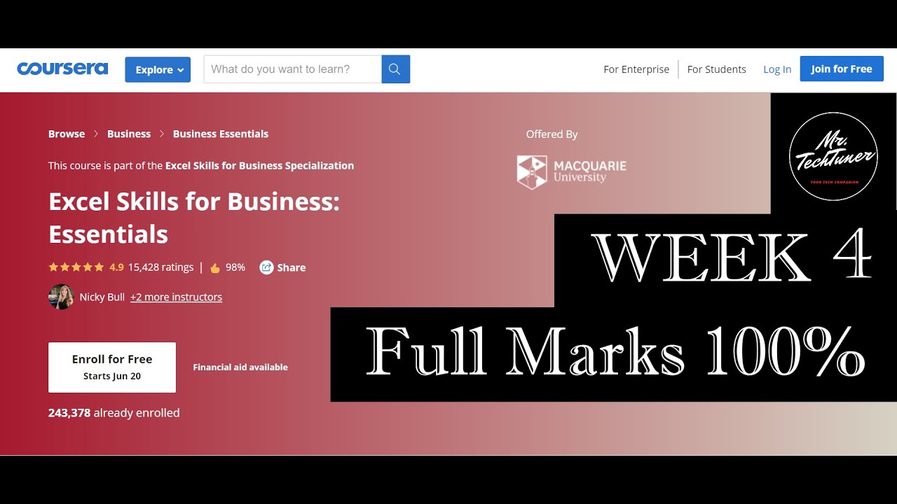 Coursera Excel Skills for Business: Essentials Week 4 Final Quiz Solutions