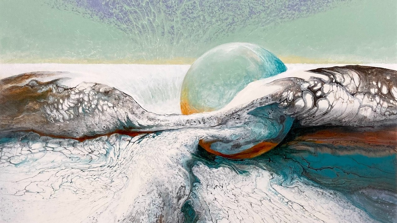 Acrylic Pouring with Hair Dryer, Stunning Pearl Cells, Lacing & Striking Spherical Accents, Art ASMR
