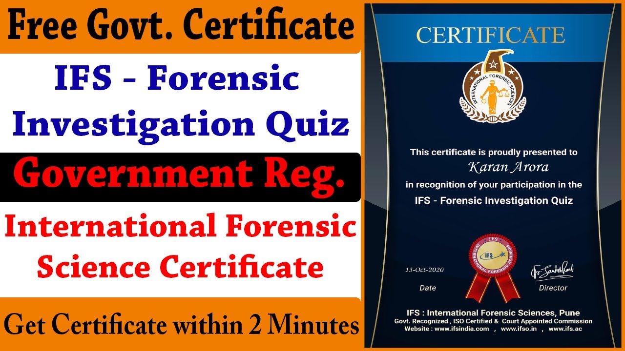 IFS - Forensic Investigation Quiz Certificate - FREE International Forensic Science Certificate