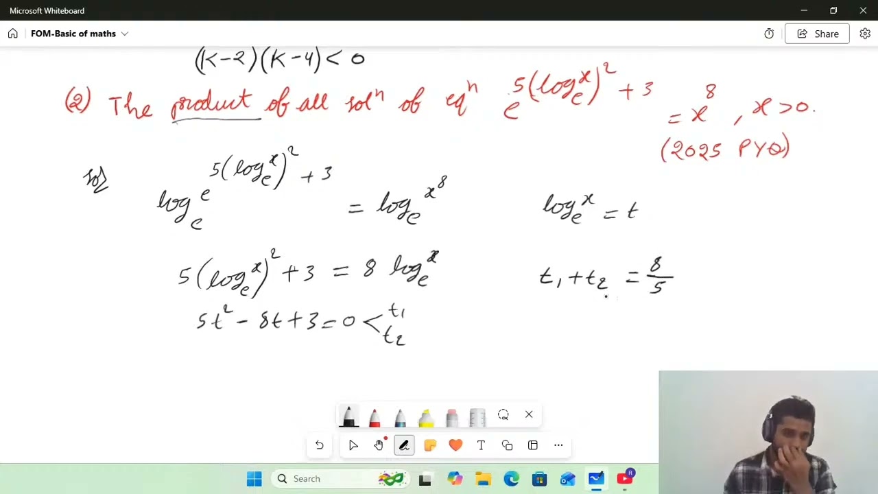 The product of all solutions of the equation 𝑒^(〖5(log_𝑒⁡𝑥)〗^2+3)=𝑥^8, x greater than 0, is