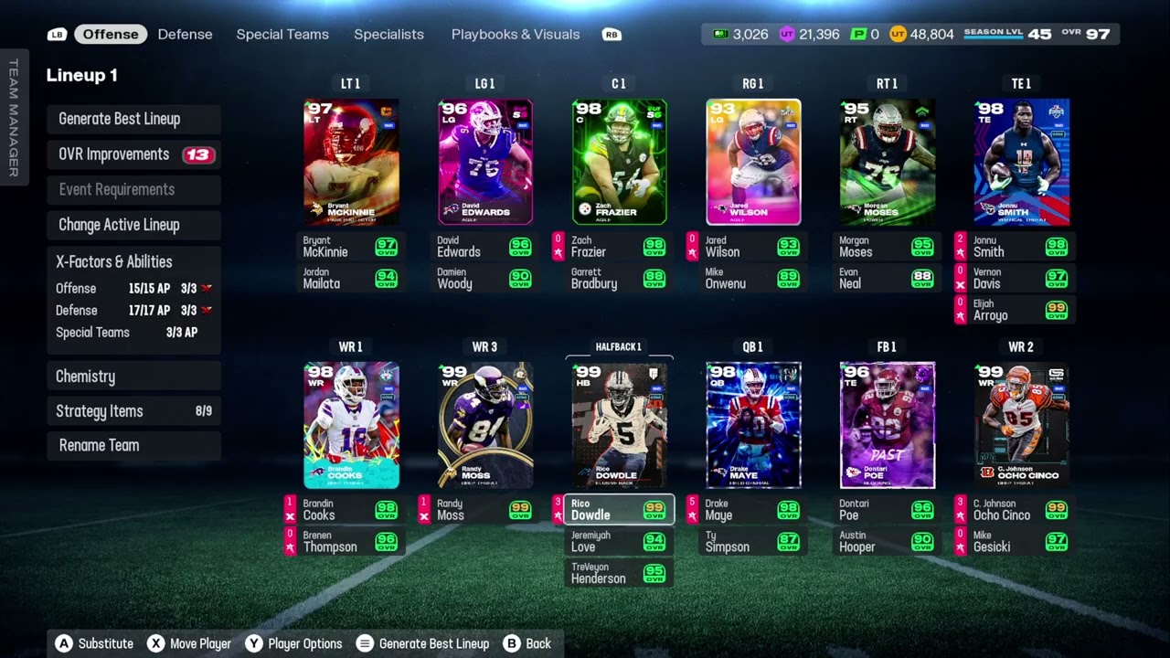 Madden 26 Season 6  New England Patriots Theme Team 2+Srr 2+Mrr 2+Drr 2+Catching upgrade card 