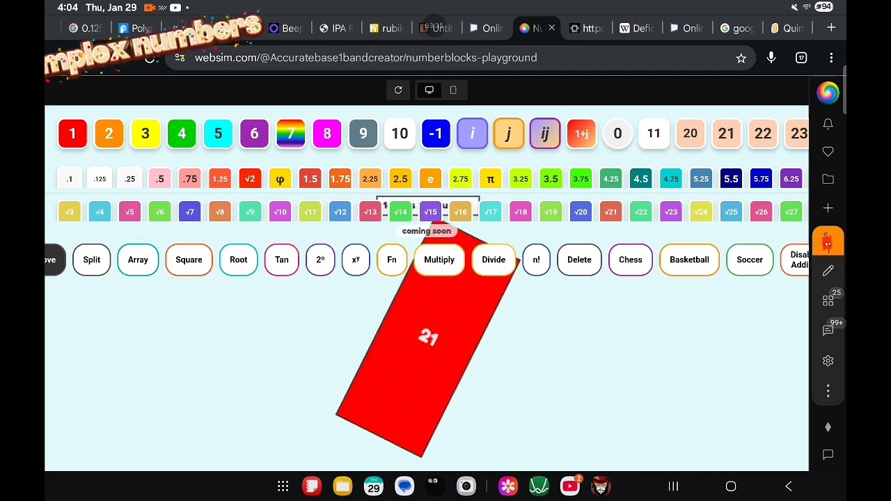 V218 of numberblocks playground but I added too much stuff is out!!! Here's the gameplay
