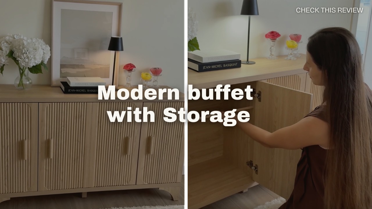 Mid Century Modern Fluted Buffet Cabinet with Storage