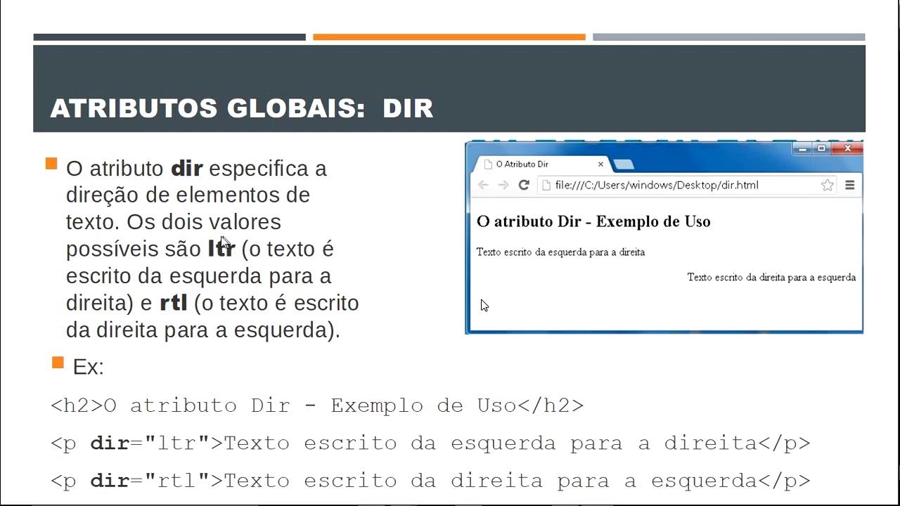 Cap 6 - Outros Recursos HTML - atributos globais - dir