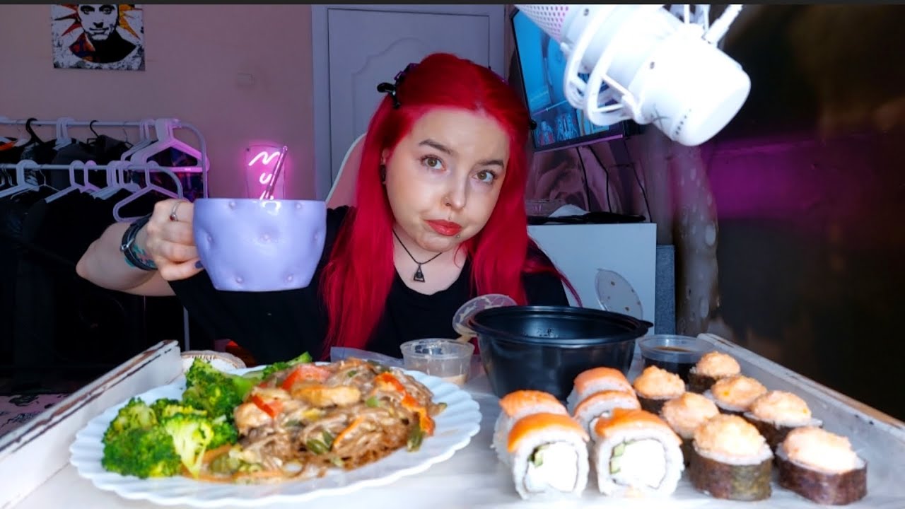 Роллы,wok и чука с брокколи мукбанг/еда на камеру mukbang