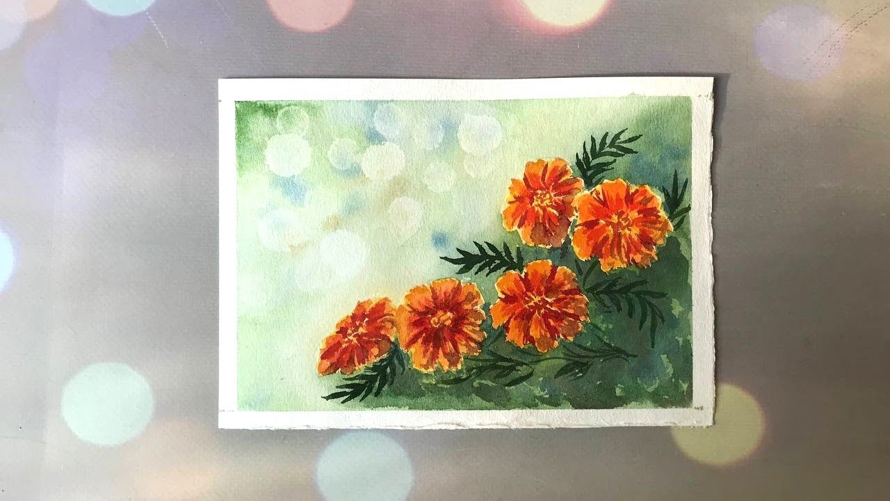 Чорнобривці. Ефект боке. Акварель.