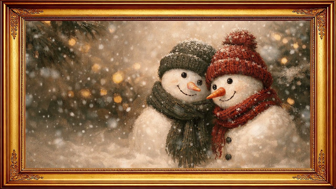 ☃️ Christmas Snowmen Couple | Elegant Framed Art 4K for TV | Cozy Winter (No Sound)