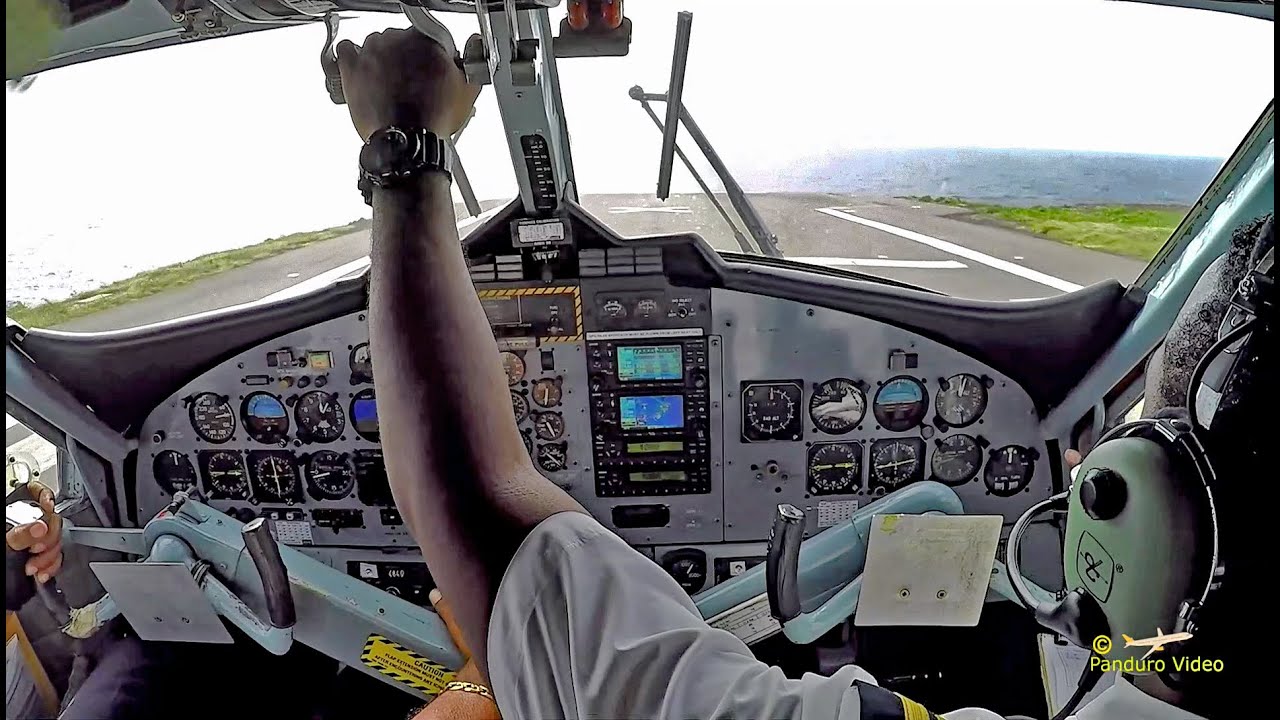 Winair Flight Saba to St Maarten Cockpit view Amazing Takeoff and Landing