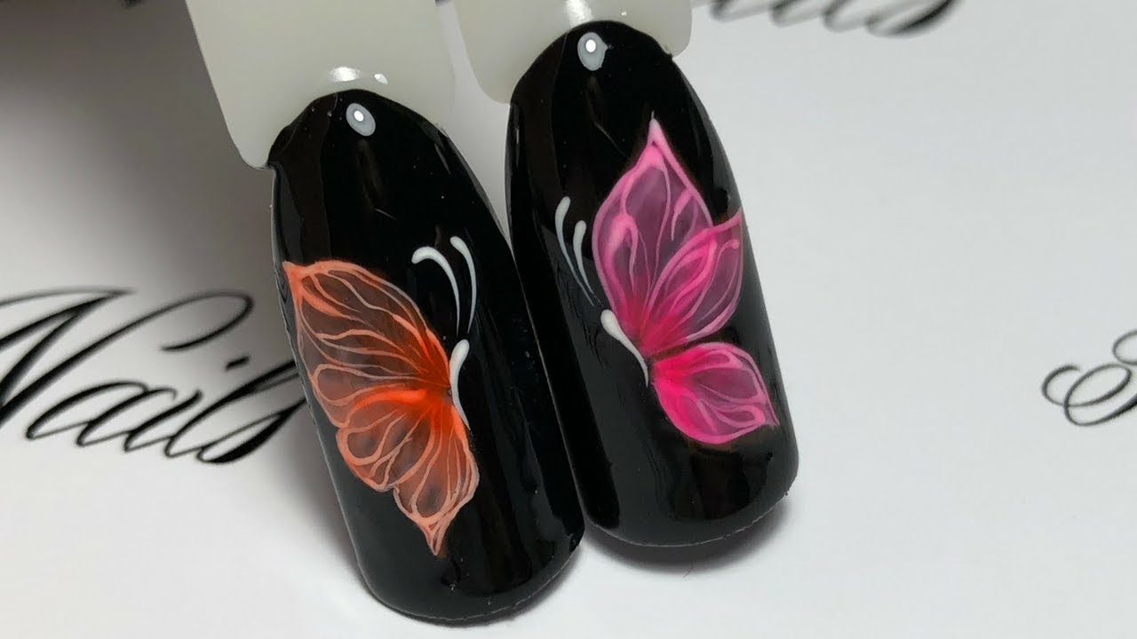 Nail Tutorial: Neon Transparent Butterfly Nail. Spring Nails| Бабочки 🦋 на ногтях| Farfalle nail