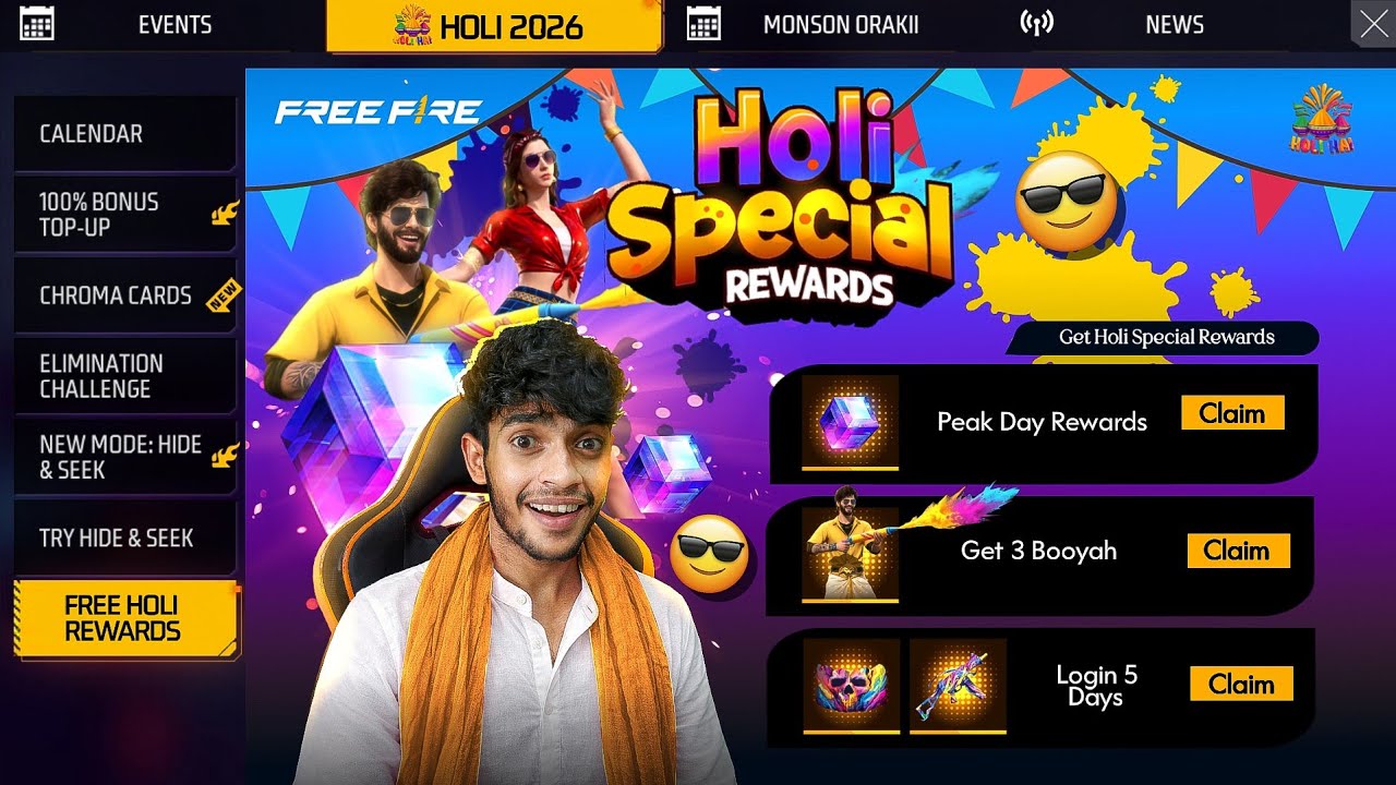 HAPPY HOLI REWARDS 🇮🇳 Free Fire Max
