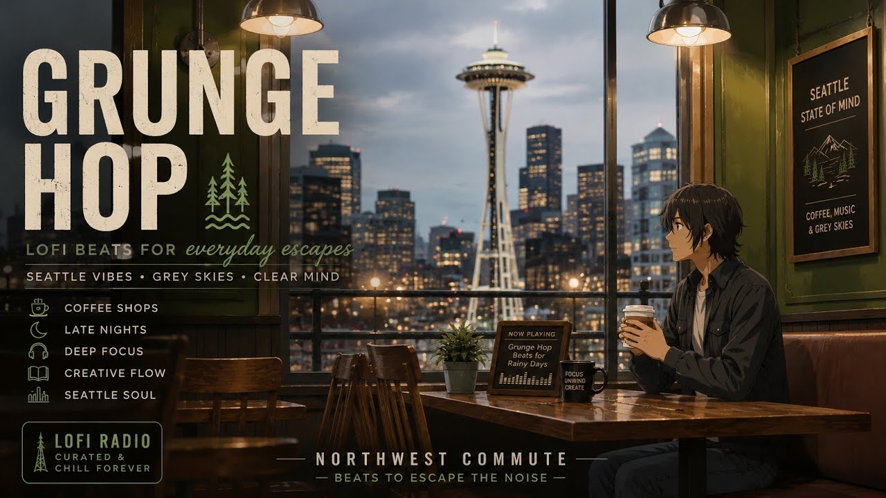 Rainy Seattle Chill Café  | West Coast Grunge Hop + Rain Sounds ☕🌧️