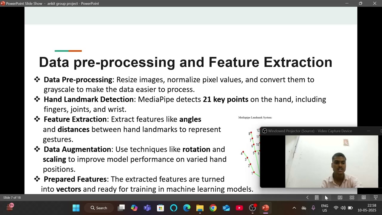 Gesture to text translation using machine learning.