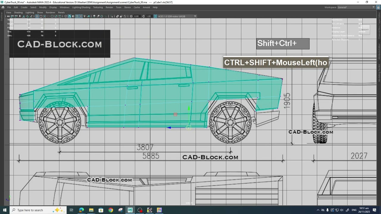 Maya Tesla CyberTruck Blocking modeling demo No audio