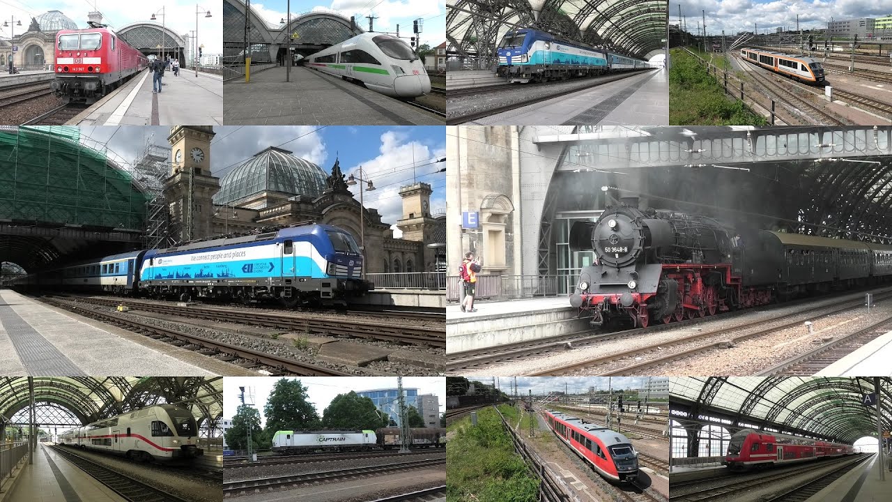Bahnverkehr in Dresden Hbf mit 50 3648, Eurocity, DB KISS, Br 114 & 143 + Dostos, ICE-T und mehr