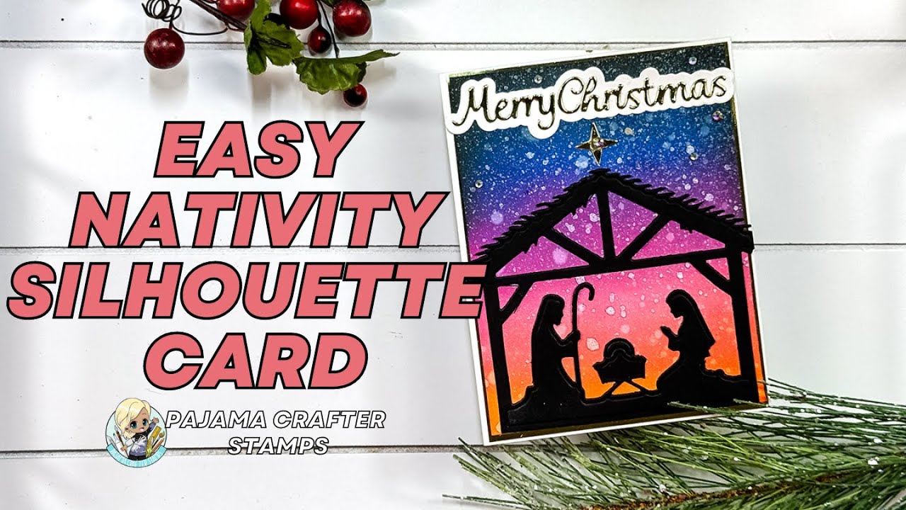 Stunning CHRISTMAS Card with Nativity Silhouette and Ink Blended Background