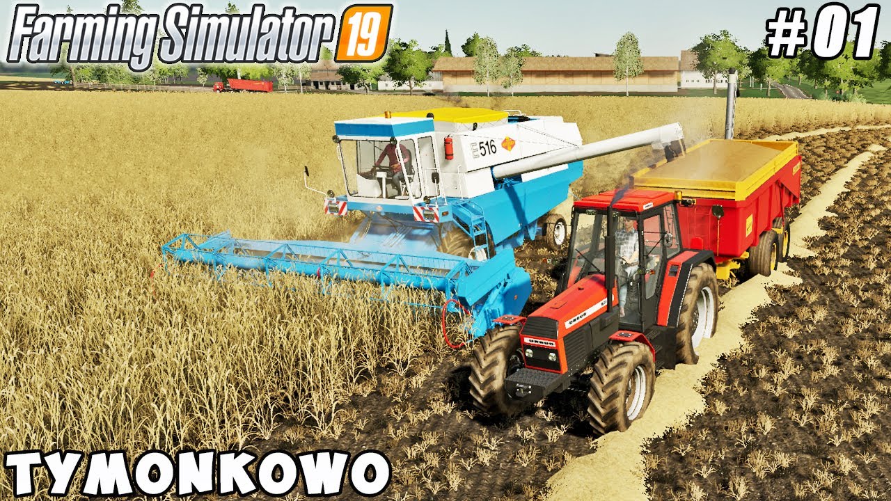 Harvesting wheat, baling straw | Tymonkowo Farm | Farming simulator 19 | Timelapse #01