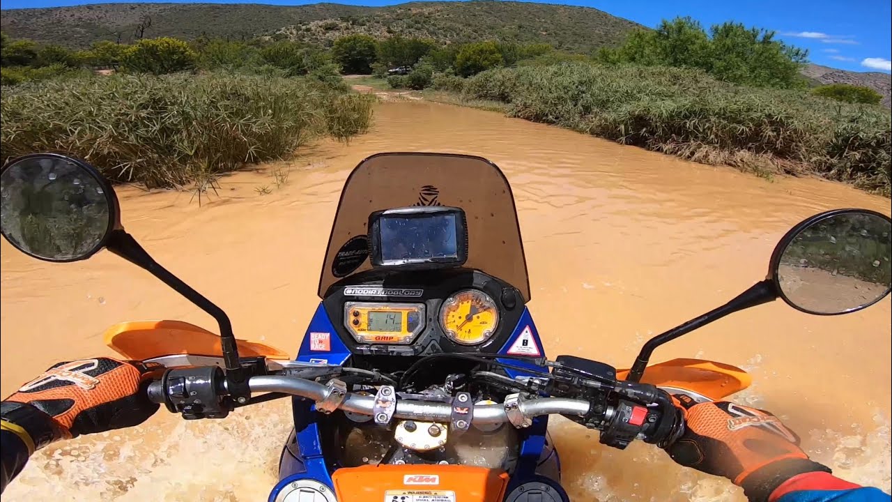 Crossing deep river on a KTM 990 Adv S - Grootrivierpoort & Antoniesberg Pass