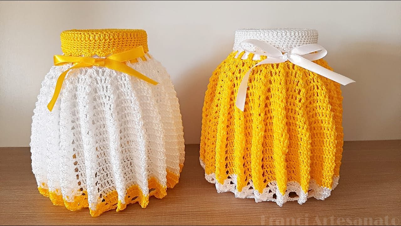 CAPA SAIA DE CROCHÊ PARA POTE DE VIDRO - FRANCI ARTESANATO