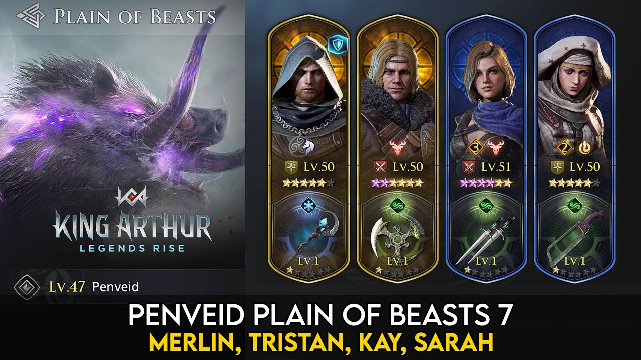 Penveid 7 vs Merlin, Tristan, Kay, Sarah | King Arthur Legends Rise