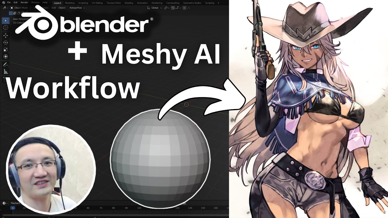 Sculpting Stylized Cowgirl in Blender With Some Help of AI