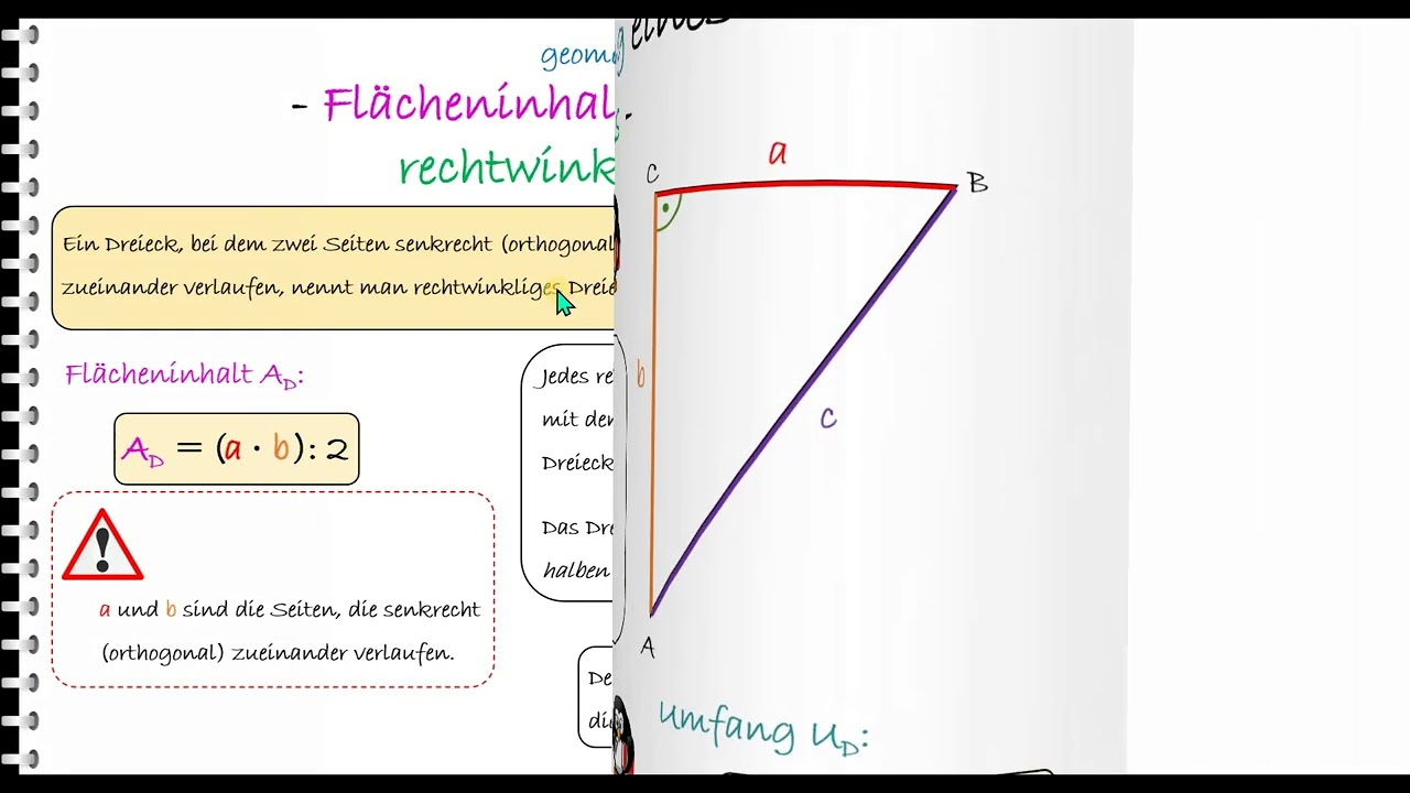 Lernvideo Flächeninhalt und Umfang eines rechtwinkligen Dreiecks