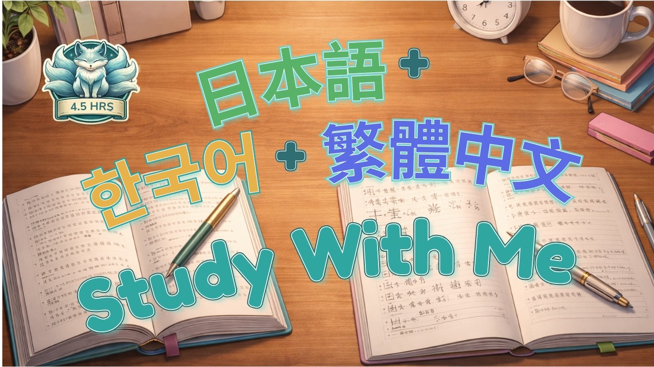 Study With Me · Japanese, Korean, & Mandarin Mixed Practice · 4.5 Hours (Real Time)