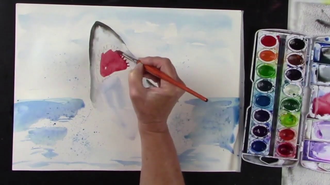 Watercolor for Kids - How to paint a White shark