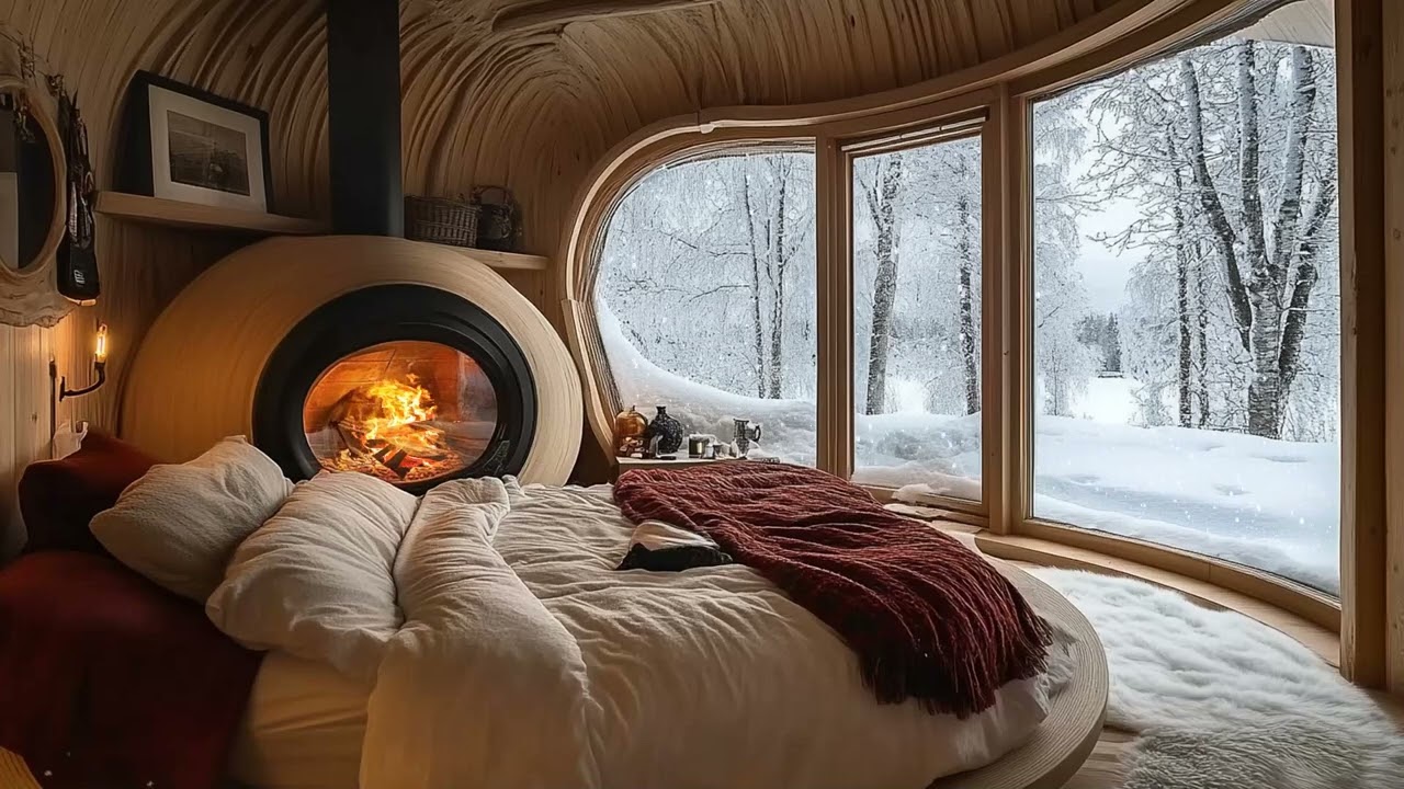 Peaceful Snowy Cabin with Soft Piano Music for Relaxation, Calm Nights and Winter Sleep