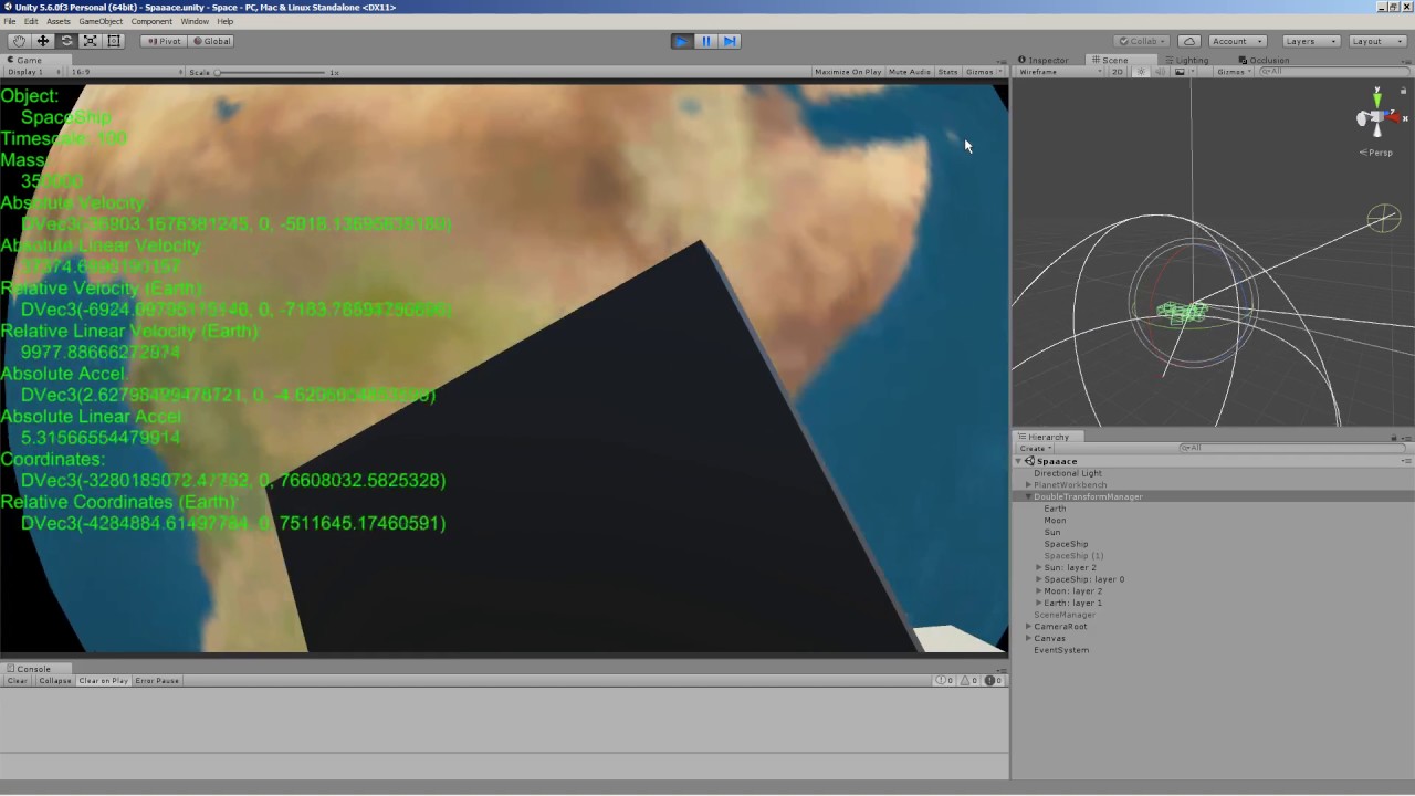 Unity3d: Proof of concept double precision spaceflight test