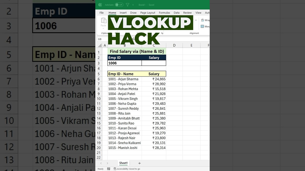 Vlookup (fx) Hack 🤯🎯🚀 #ExcelHacks #VLOOKUP #ExcelTips