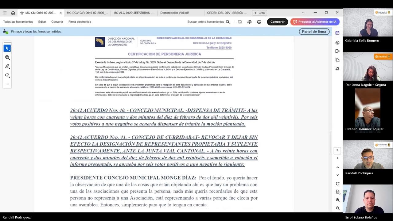 Junta Vial Cantonal Sesión Ordinaria 01-2026