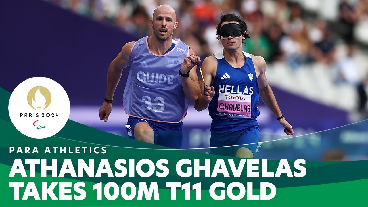 🇬🇷 Athanasios Ghavelas Takes 100m T11 Gold | Para Athletics - Paris 2024 Paralympics