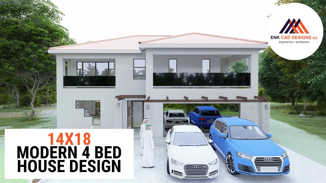 14x18m 4 Bedroom Contemporary House Design Idea | Planos de casa de 14x18 metros