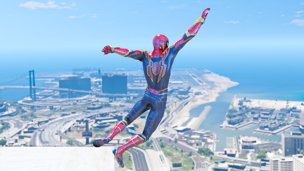 GTA 5 IRON SPIDERMAN Bike Ragdolls (Flight Jump, Car Bike Stunt, Water Ragdoll) Ep 13