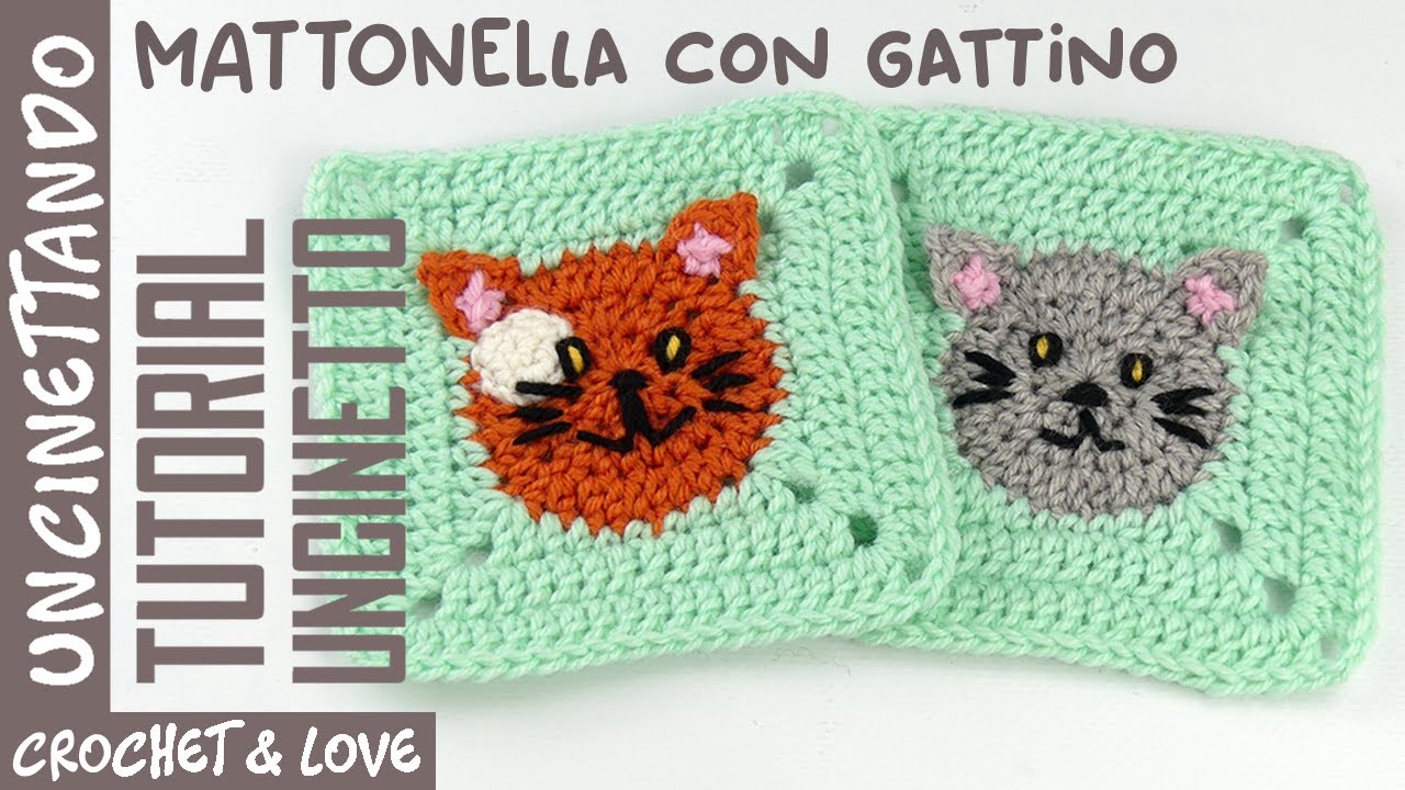 Tutorial Uncinetto - Mattonella con Gattino per Copertine e non solo