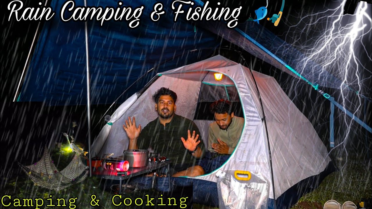 Group Camping in Heavy Rain & Fishing | Heavy Thunderstorm & Lightning sounds for sleeping #vlog