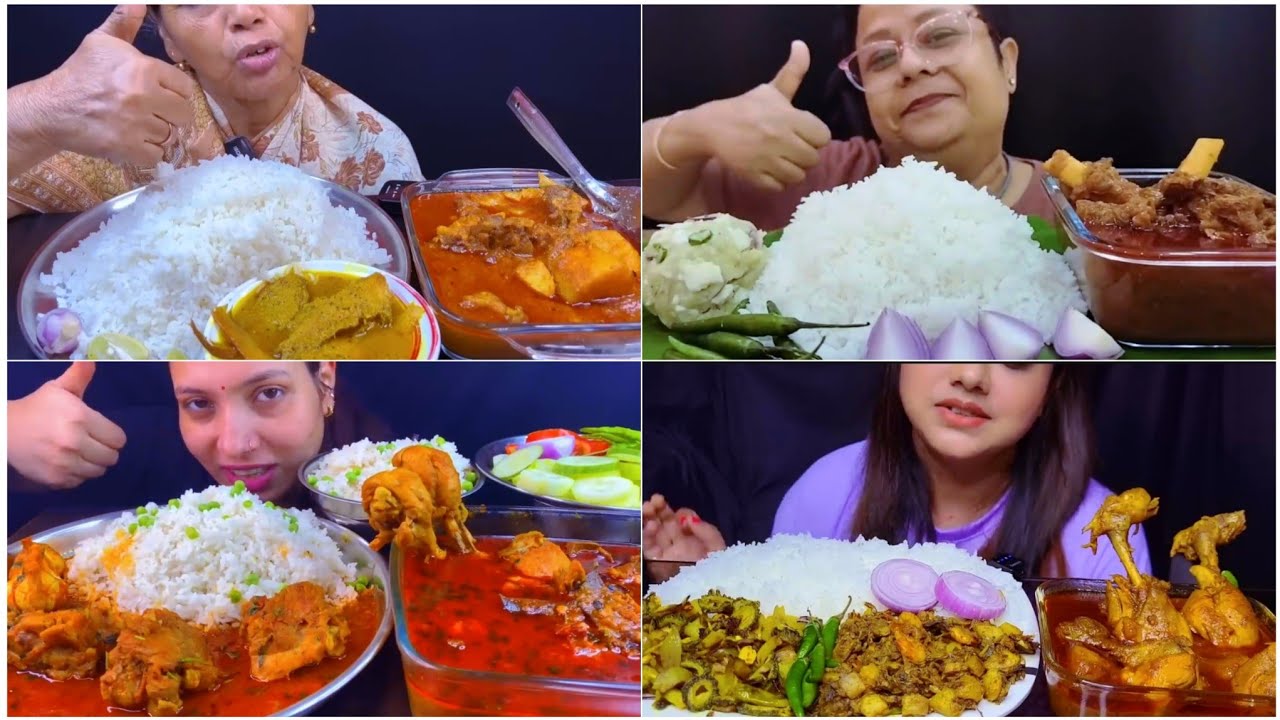 MUKBANG SHOW 👌 EATING SPICY LAL MUTTON CURRY 🥵 LAL CHICKEN CURRY 🥵 WITH RICE 🔥