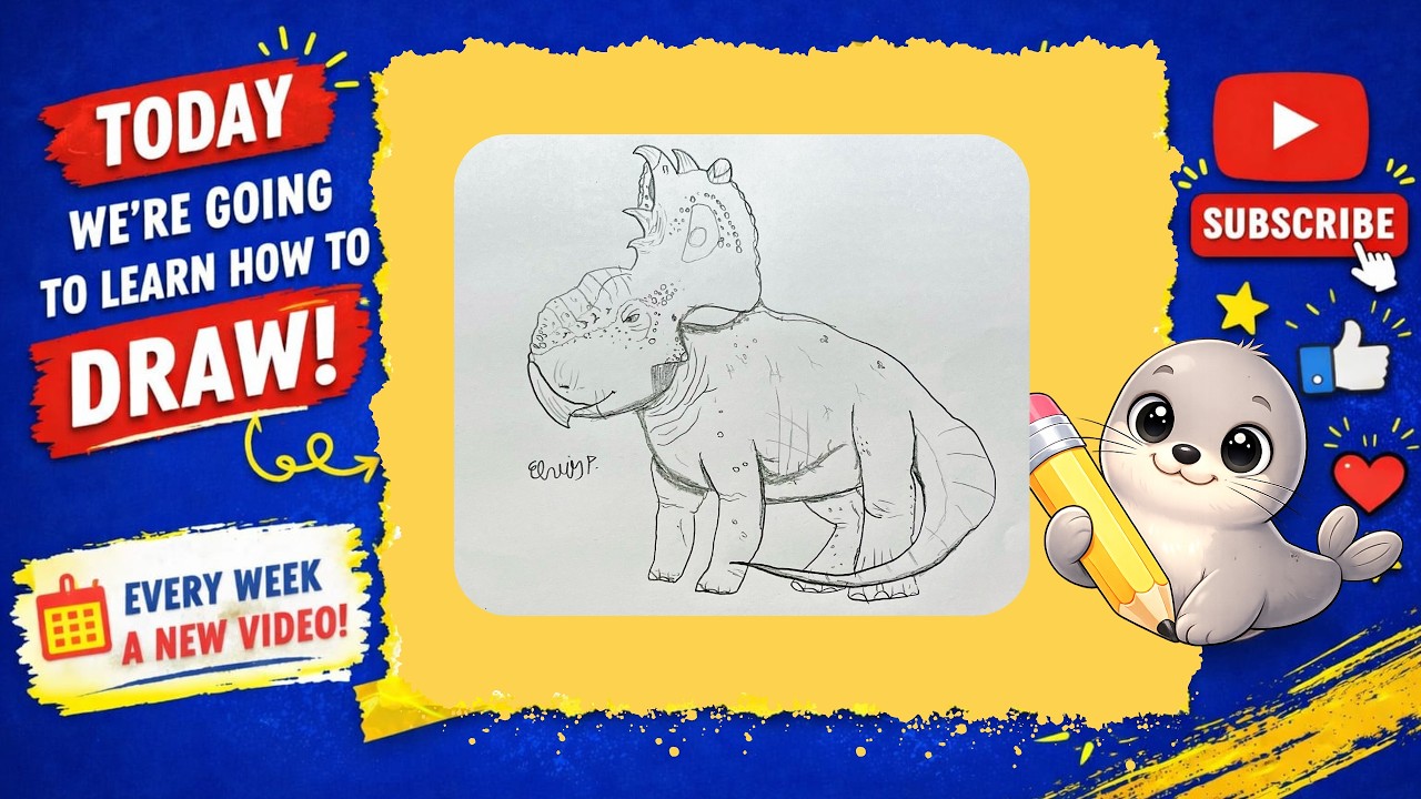 Drawing a Pachyrhinosaurus dinosaur (Desenhando um Pachyrhinosaurus Dinossauro)