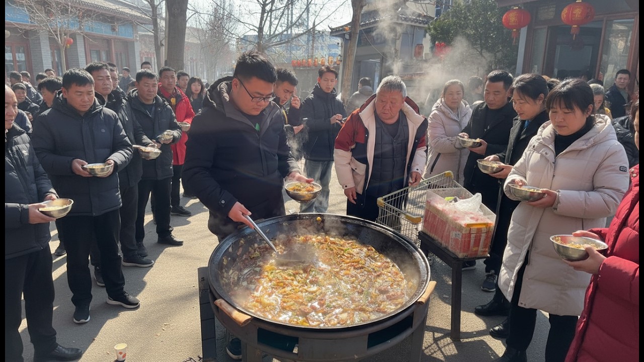 Community Donation Full Event Food preparation Takes Place on Street