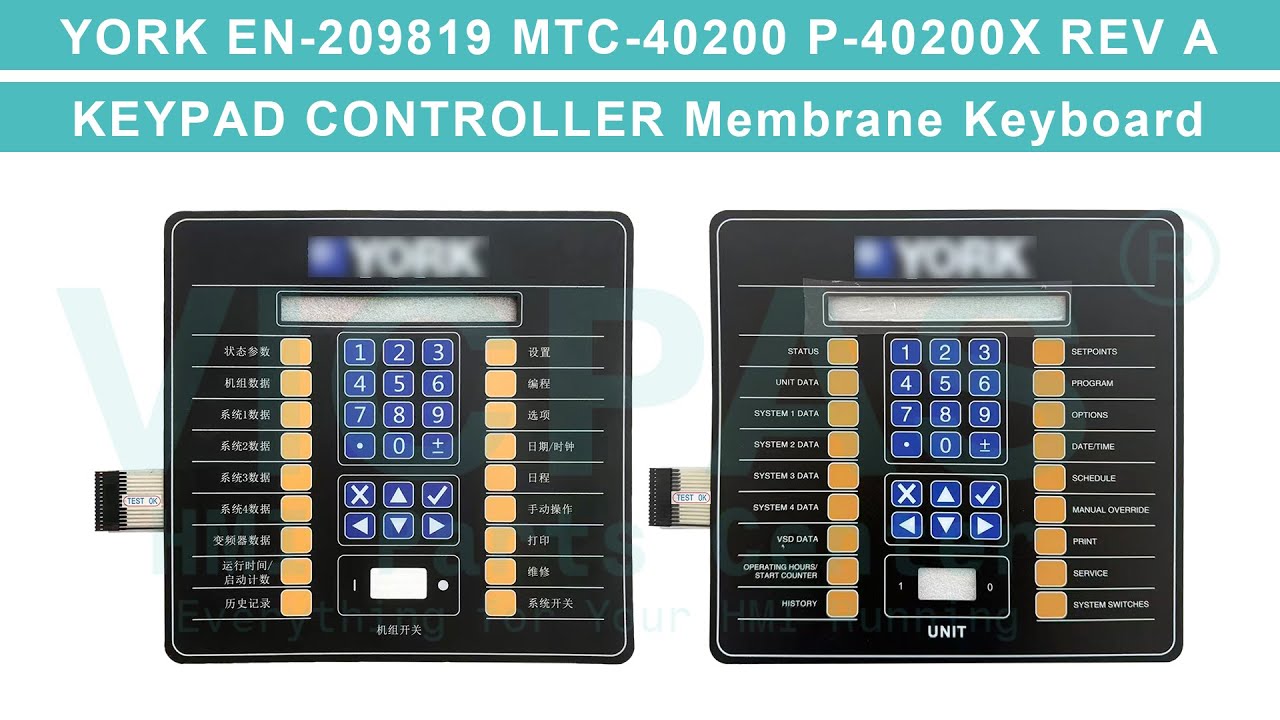 YORK EN-209819 MTC-40200 P-40200X REV A KEYPAD CONTROLLER Operator Panel Keypad Replacement