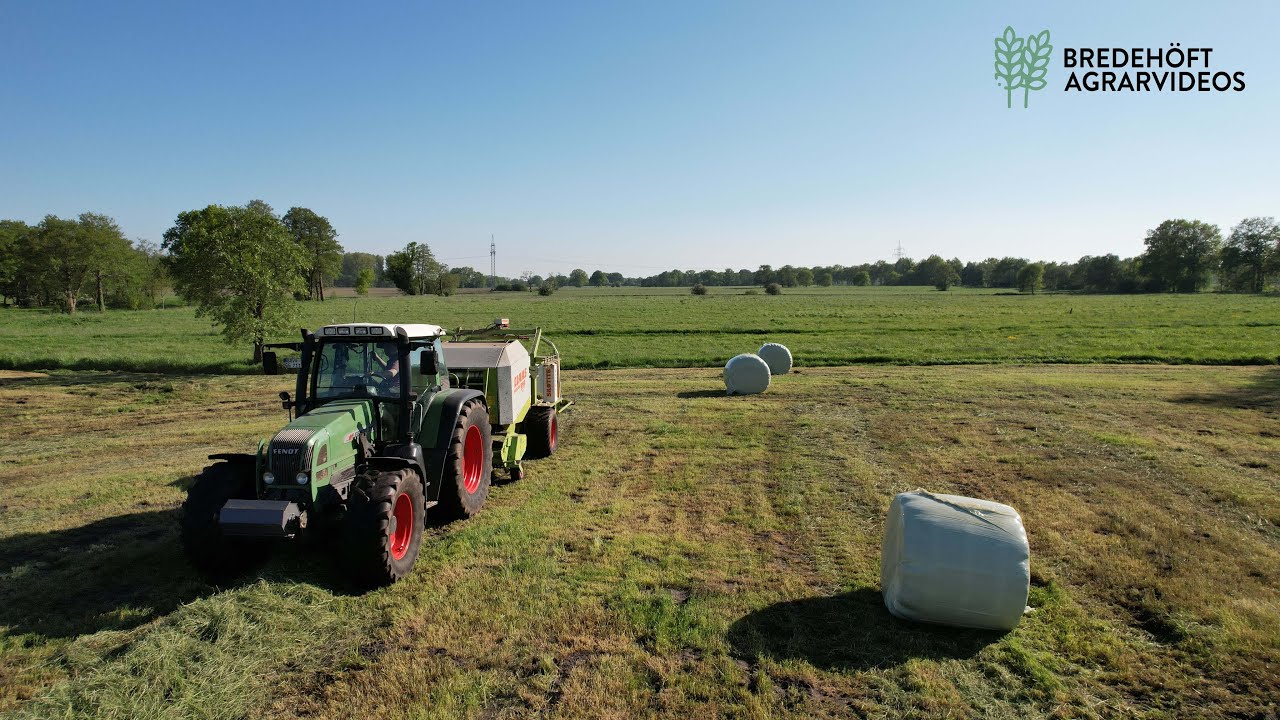 Siloballen Pressen mit Fendt 711 Vario und Claas Wickelkombi
