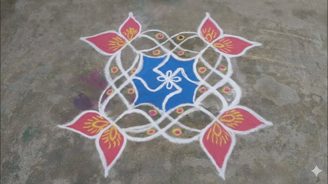 Beautiful Floral Kolam Design 🌸 | Simple Rangoli with Colours | தமிழ் கோலம்