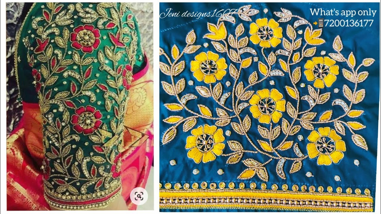Aari heavy work bridal blouse sleeve design #aariwork #aariblouse #aariworksleevedesign 📲7200136177